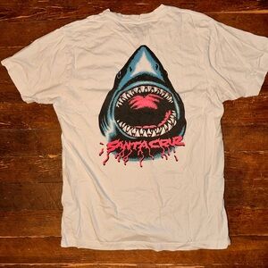 Santa Cruz White Medium Tee with Shark and Pink Accents